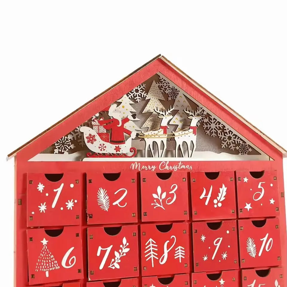 Wooden Christmas Countdown Calendar Ornament with Lights