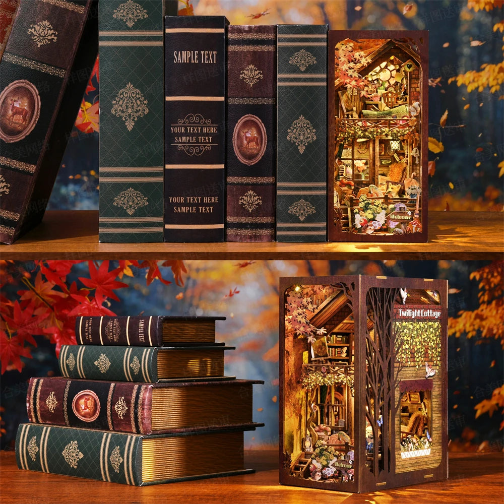 DIY Miniature Book Nook – Wooden Bookshelf Insert with Light Effect