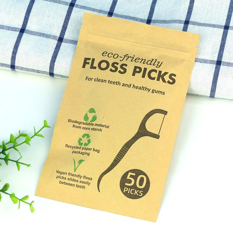 Eco‑Friendly Mint Dental Flossers – 50 pcs, Degradable PLA