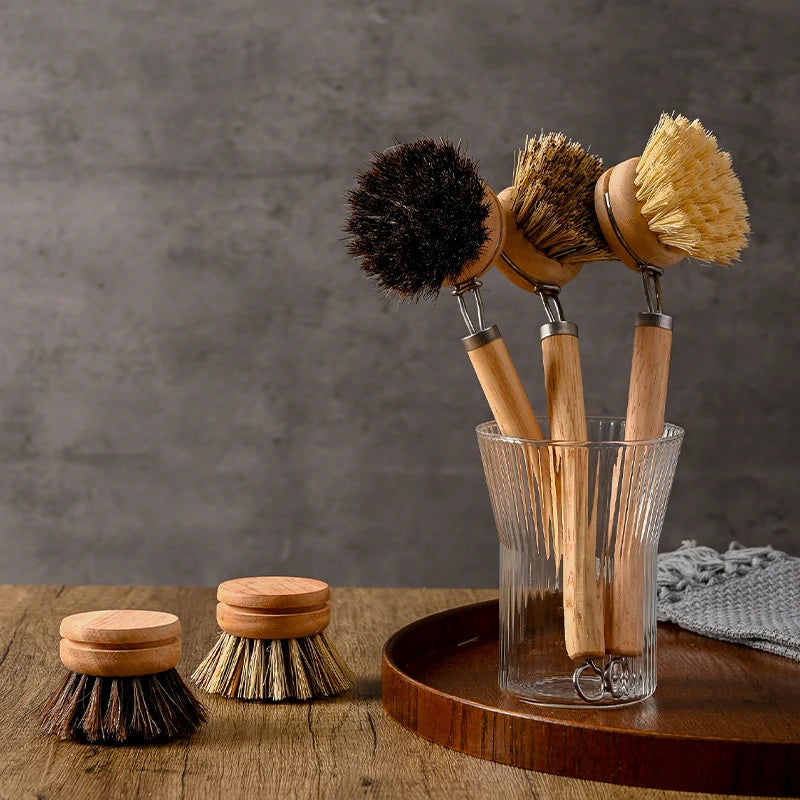 Eco-Friendly Wooden Pot &amp; Bowl Brush with Long Handle