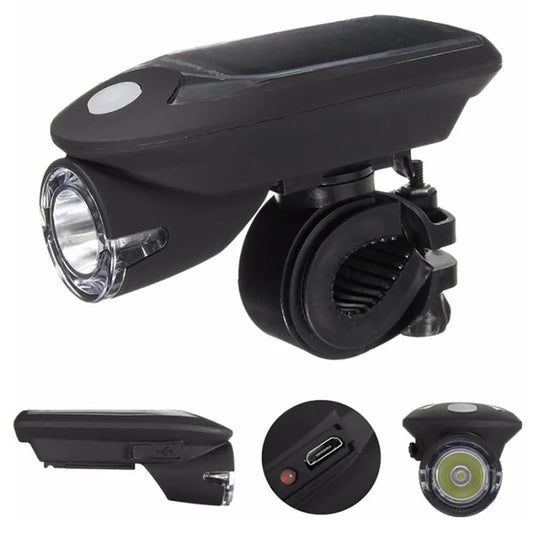 🚴♂️ USB  and Solar Powered LED Bicycle Light Set – Front Headlight & Rear Taillight, Waterproof, Rechargeable