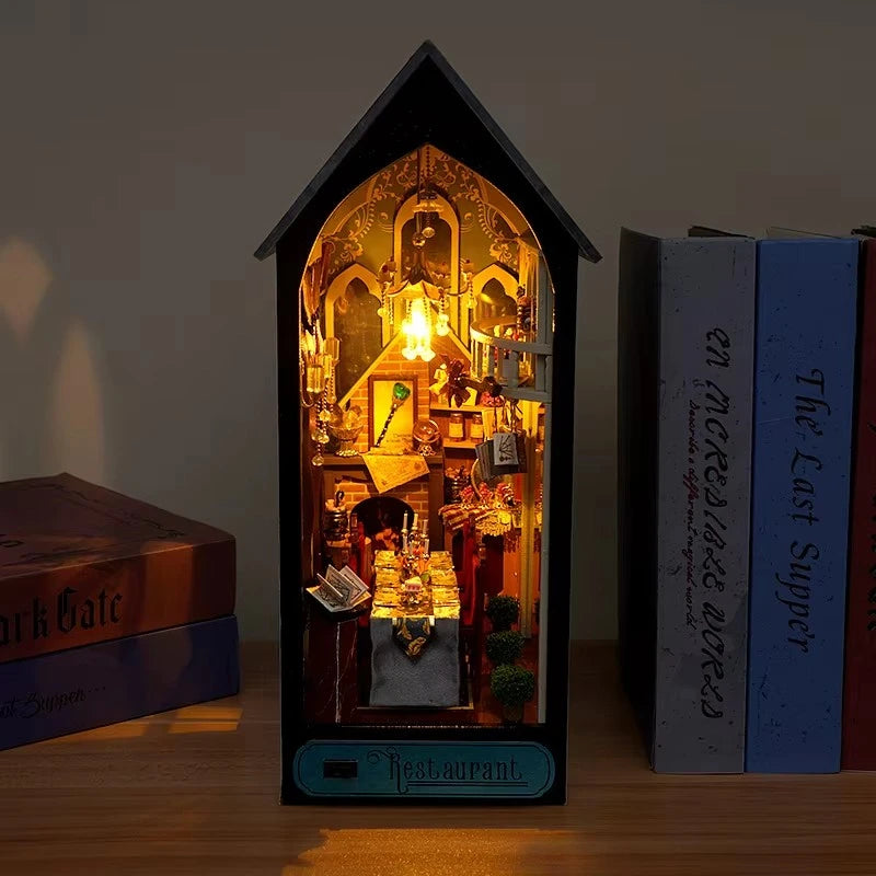 Retro DIY Wooden Book Nook – Magic Restaurant Shelf Insert