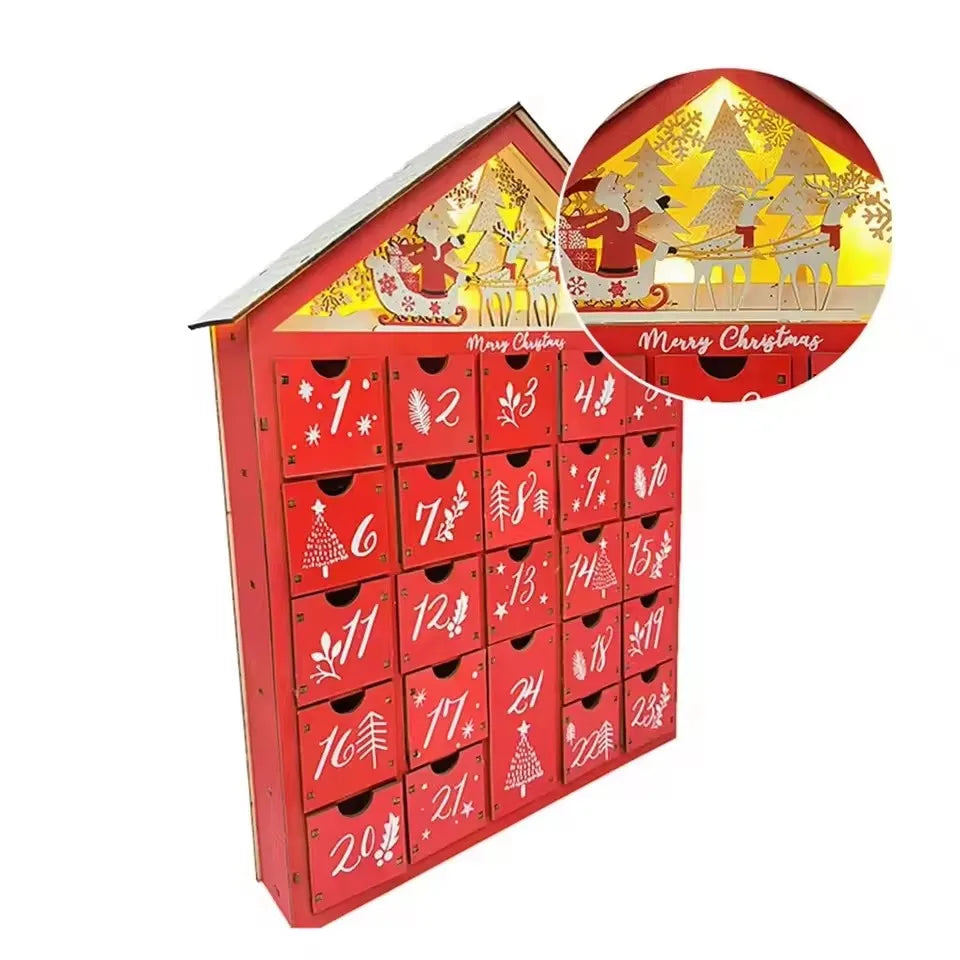 Wooden Christmas Countdown Calendar Ornament with Lights