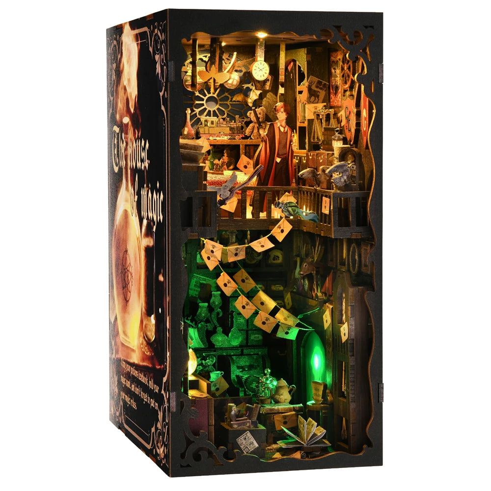 DIY Miniature Book Nook – Wooden Bookshelf Insert with Light Effect