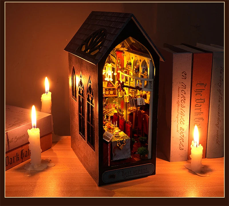 Retro DIY Wooden Book Nook – Magic Restaurant Shelf Insert