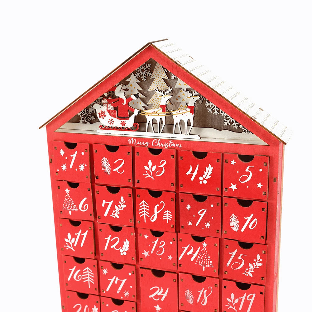 Wooden Christmas Countdown Calendar Ornament with Lights