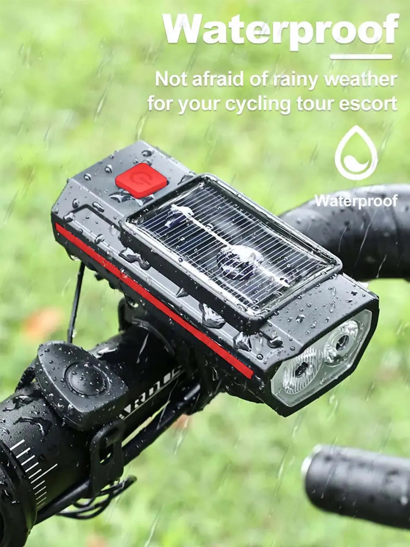Solar Bike Headlight with Horn & Power Display
