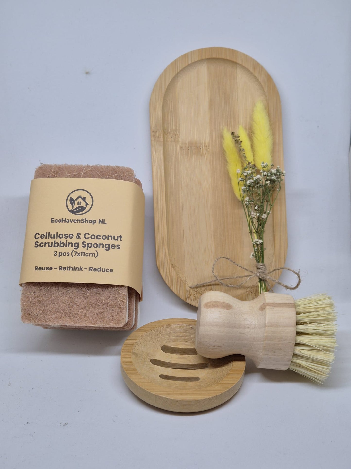 Eco Haven Kitchen Gift Set | Sustainable Cleaning Bundle | Mother’s Day & Easter Gift | Bamboo Brush & Coconut Sponges