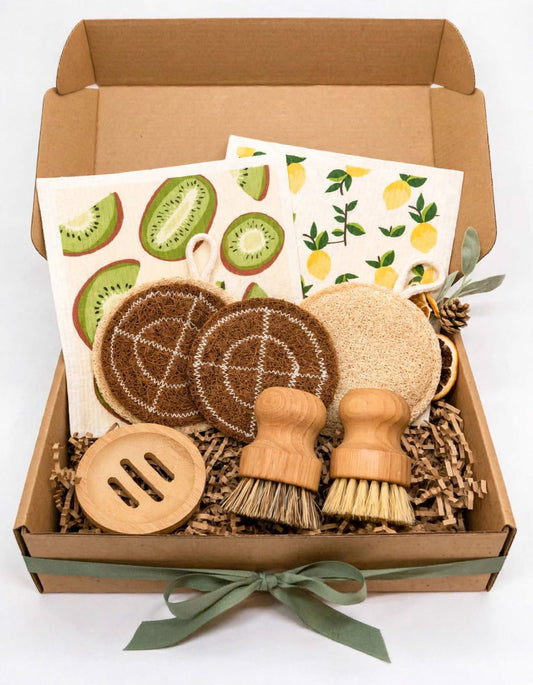 Eco Haven Natural Kitchen Cleaning Starter Set – Coconut, Loofah & Swedish Dish Cloths