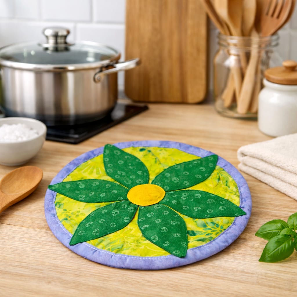 Handmade Flower Quilted Pot Holder – Eco Kitchen Hot Pad