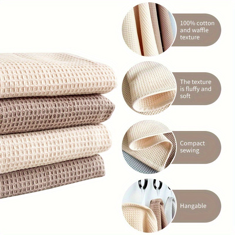Waffle Weave Cotton Dish Cloths – 4 Pack Absorbent Kitchen Towels | Katoenen Keukendoek Set