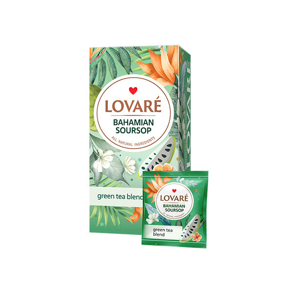 Lovaré Bahamian Soursop – Premium Green Tea | 24 Individually Wrapped Tea Bags