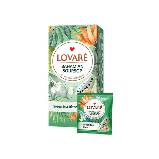 Lovaré Bahamian Soursop – Premium Groene Thee | 24 Individueel Verpakte Zakjes