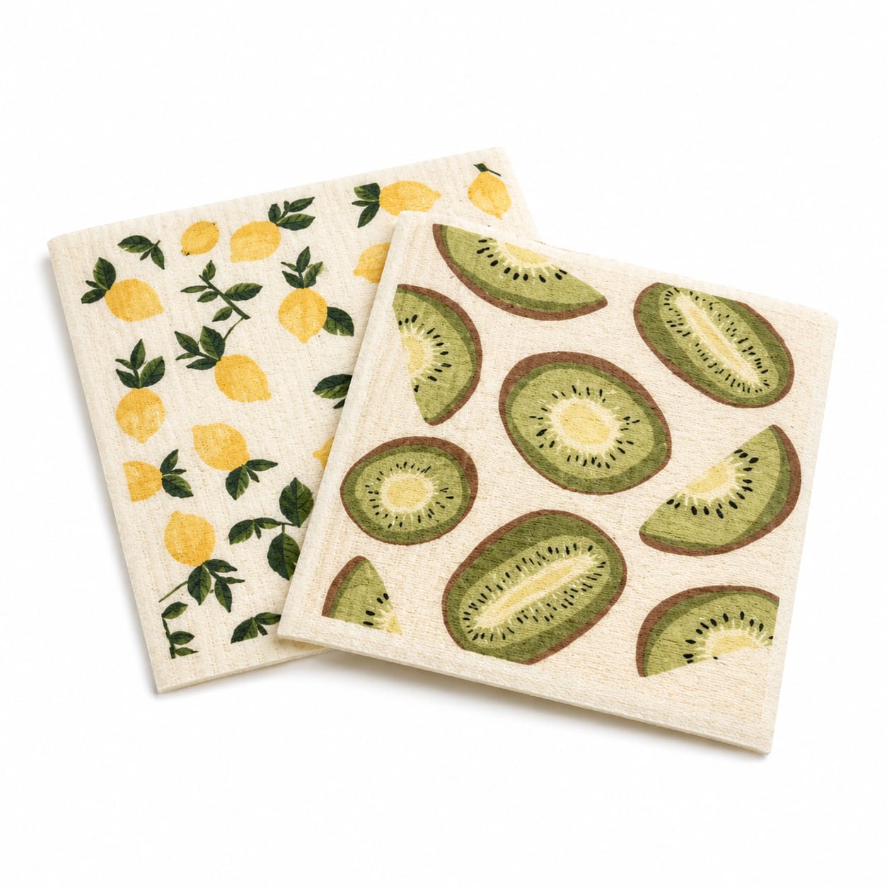 Swedish Dish Cloths 2-Pack – Reusable Cleaning Cloths – 20×18 cm – Kiwi & Lemon