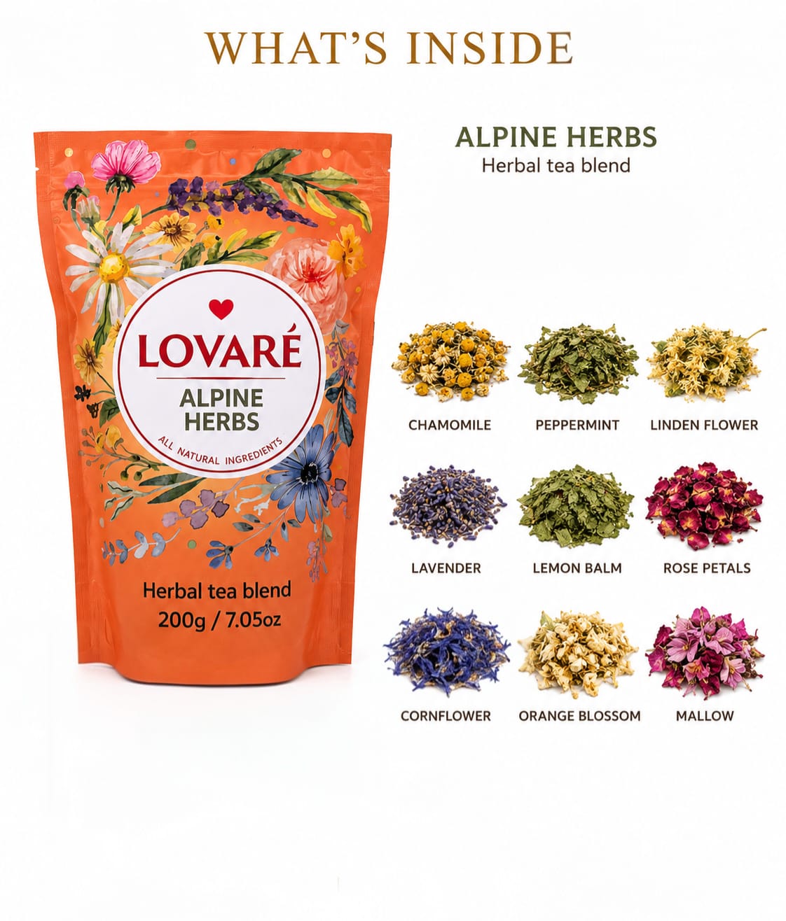 Lovaré Alpine Herbs Loose Herbal Tea 200g | Premium Caffeine-Free Herbal Tea Blend