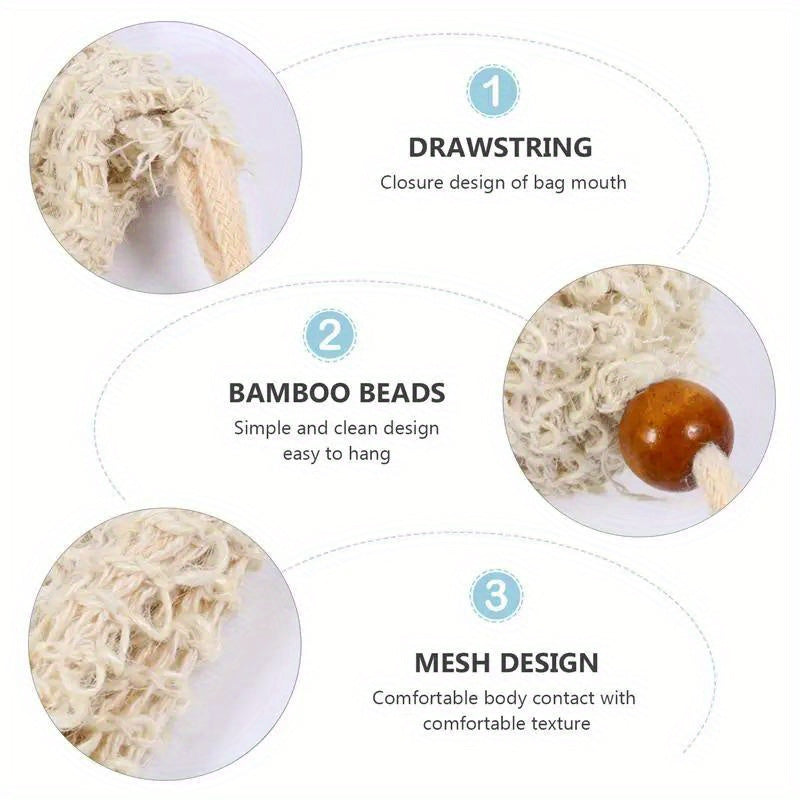 Natural Linen Soap Saver Bags – Eco-Friendly Exfoliating Bath Pouches (Set of 5 or 10)