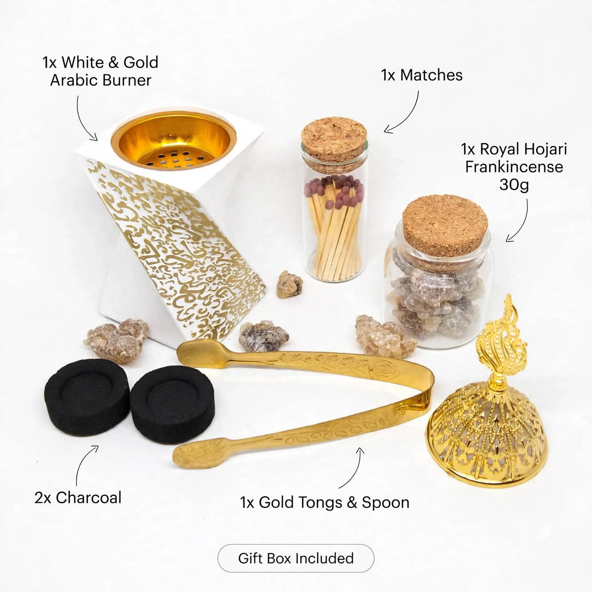 Arabic Incense Burner White Luxury Omani Luban Wellness Ritual Set