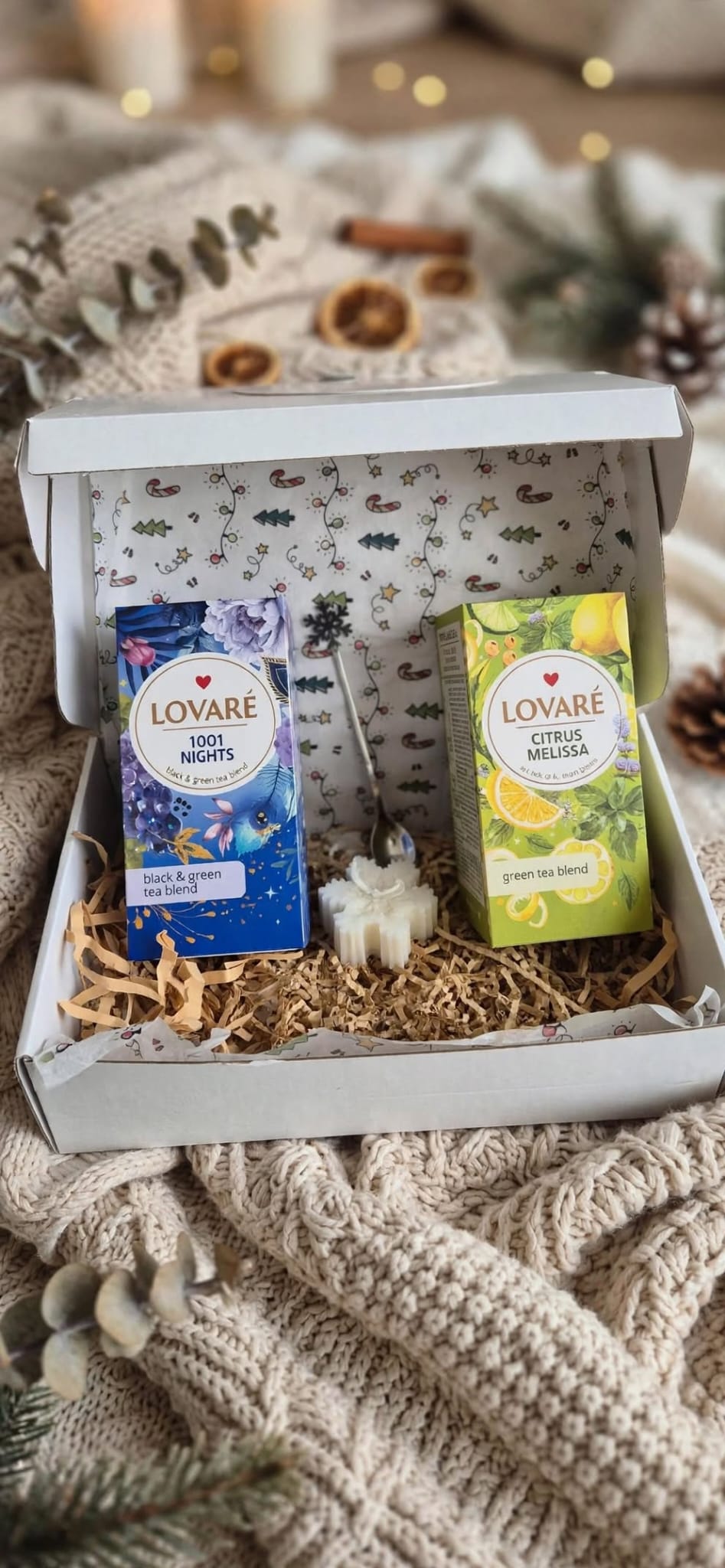 Winter Tea Set with Candle | Cozy Gift | Holiday Care Package