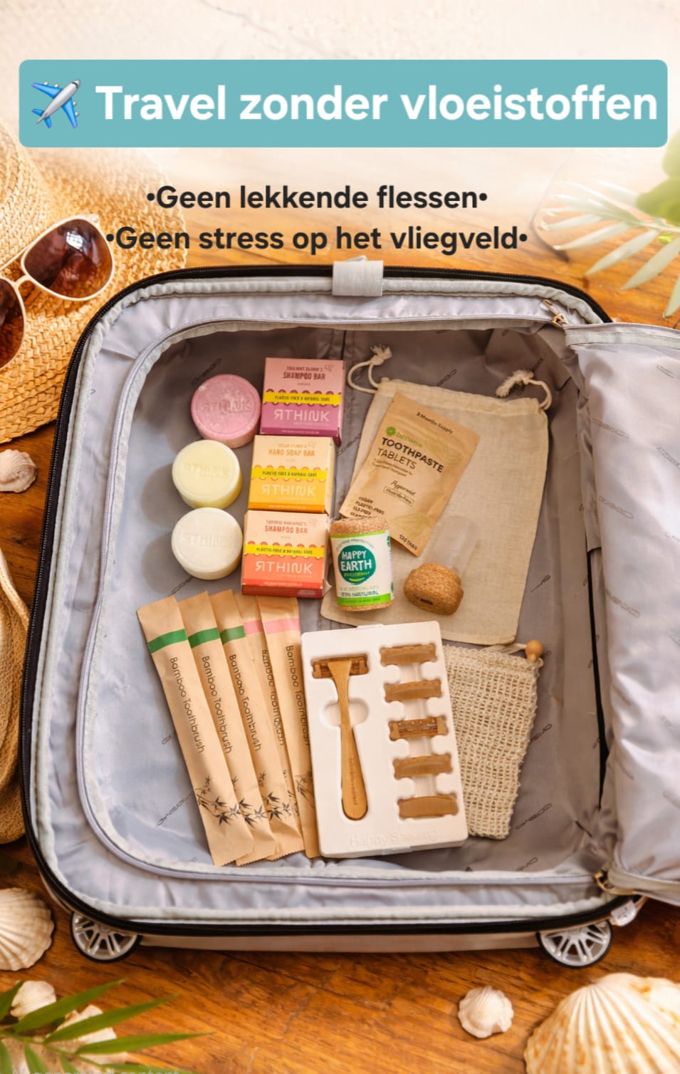 Familie Reis Set – Handbagage Proof & Plasticvrij | Complete Duurzame Travel Kit (4 Personen)