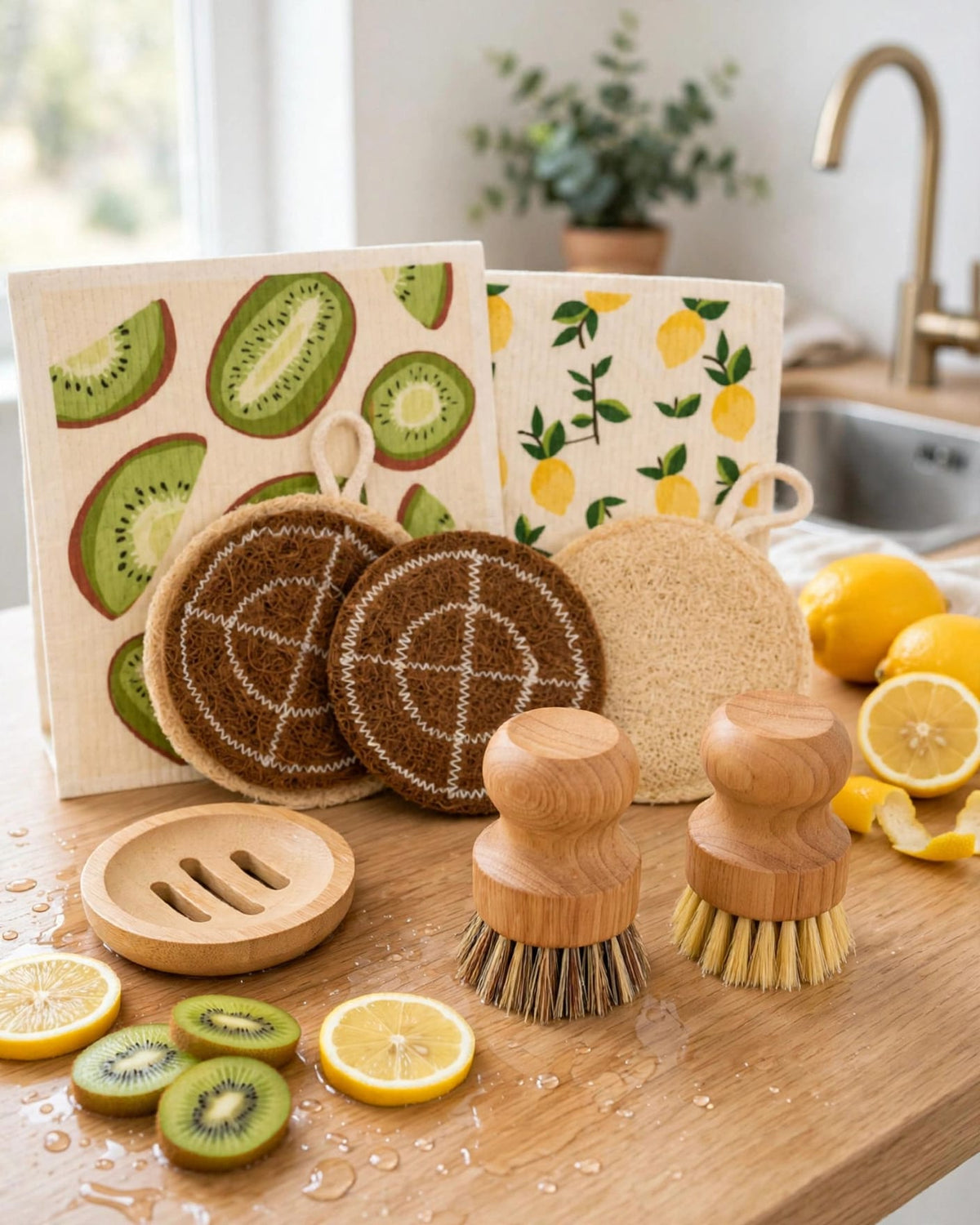 Eco Haven Natural Kitchen Cleaning Starter Set – Coconut, Loofah & Swedish Dish Cloths