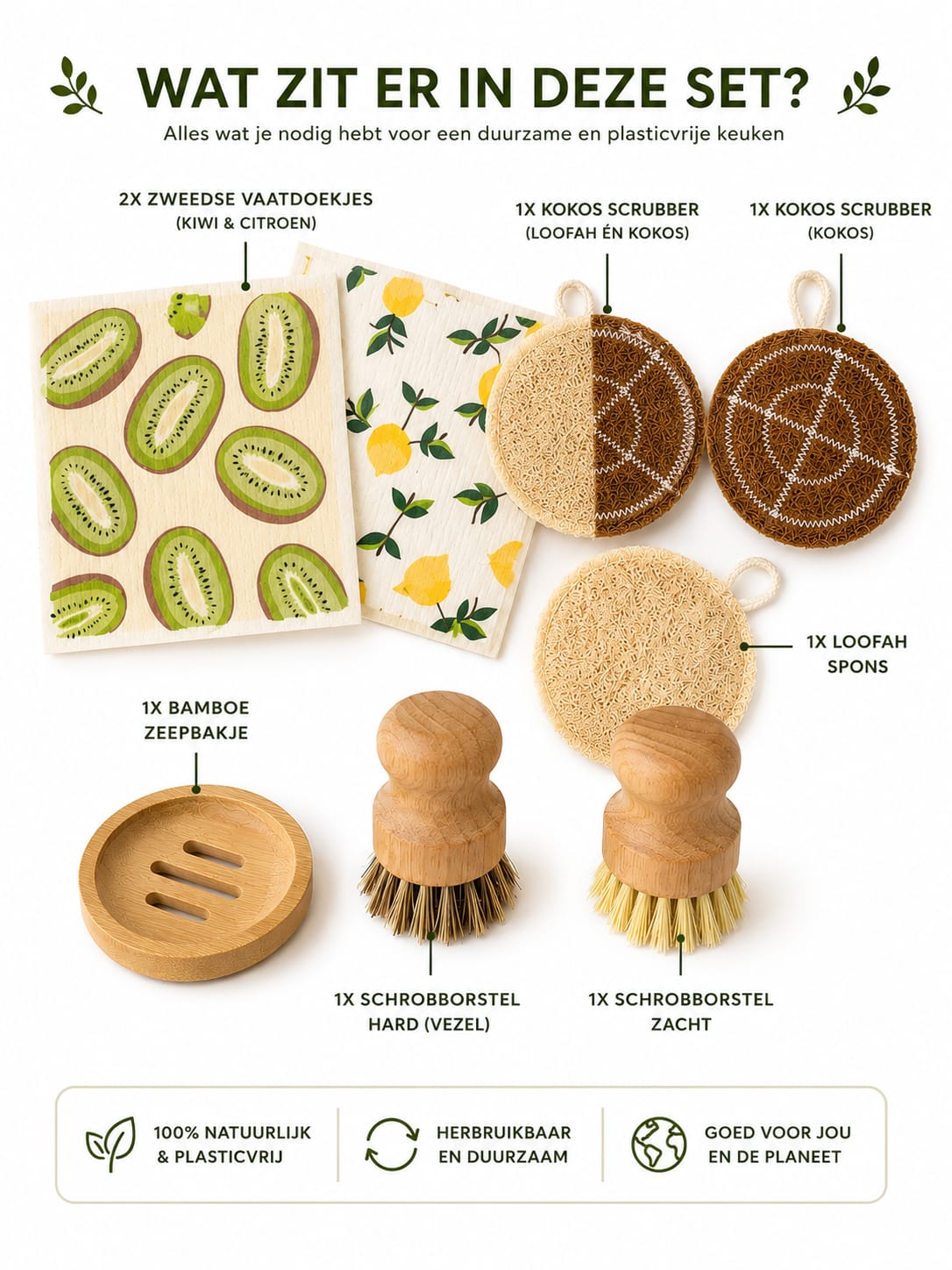 Eco Haven Natural Kitchen Cleaning Starter Set – Coconut, Loofah & Swedish Dish Cloths
