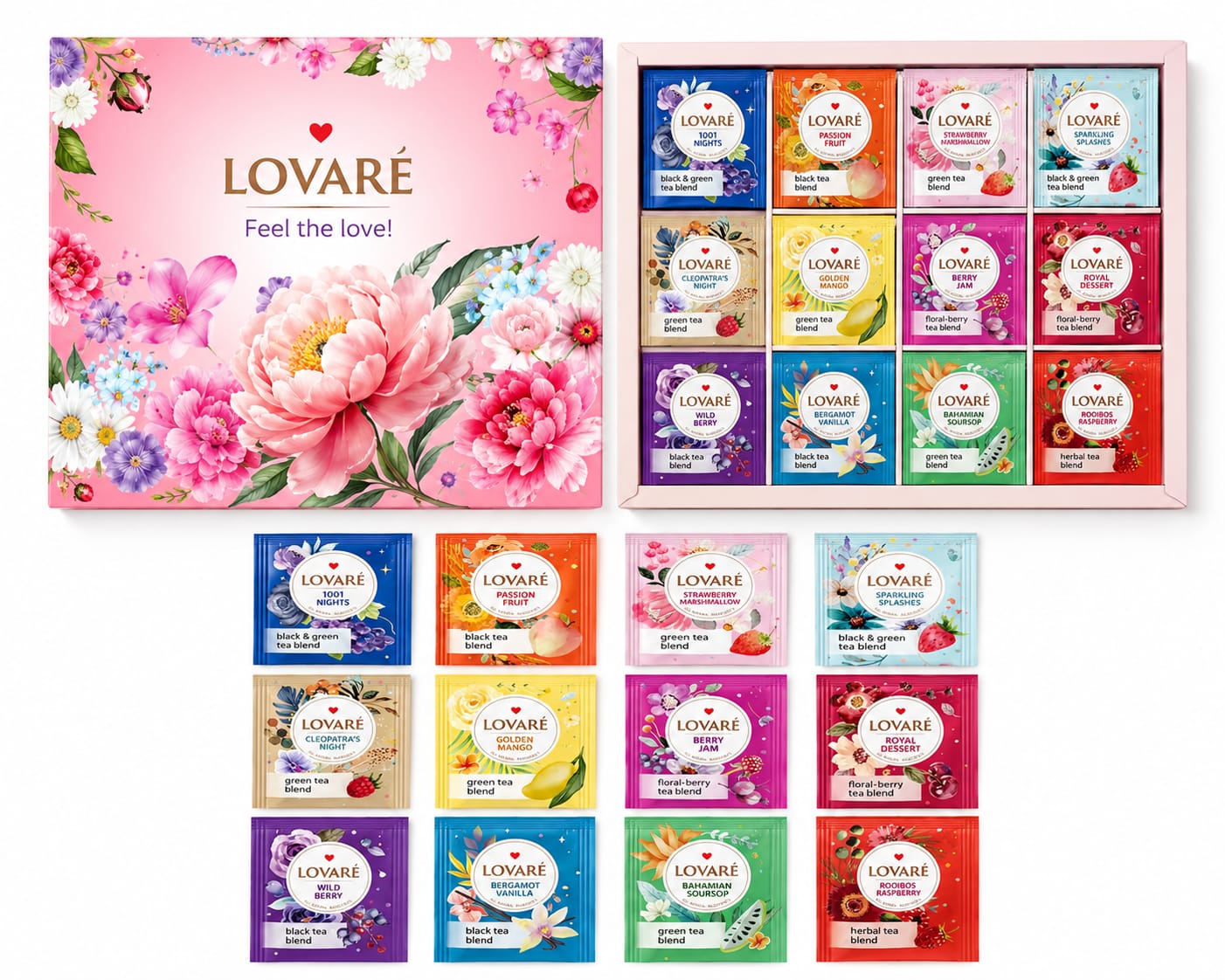 Lovaré Flowers & Tea Collection – Luxury Tea Gift Set (60 Tea Bags)