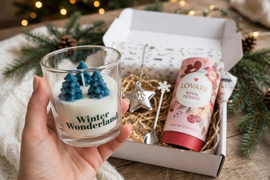 Luxury Lovaré Christmas Tea Gift Set with Candle & Gold Tea Infuser