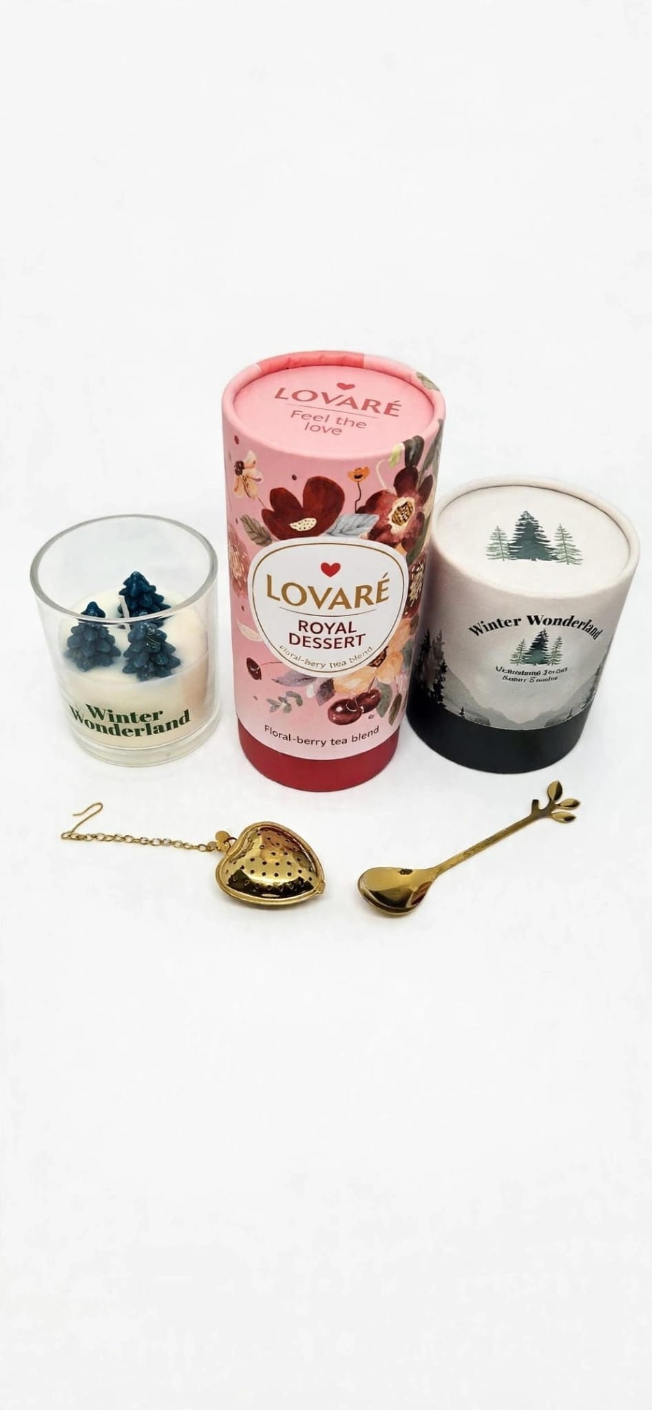 Luxury Lovaré Christmas Tea Gift Set with Candle & Gold Tea Infuser