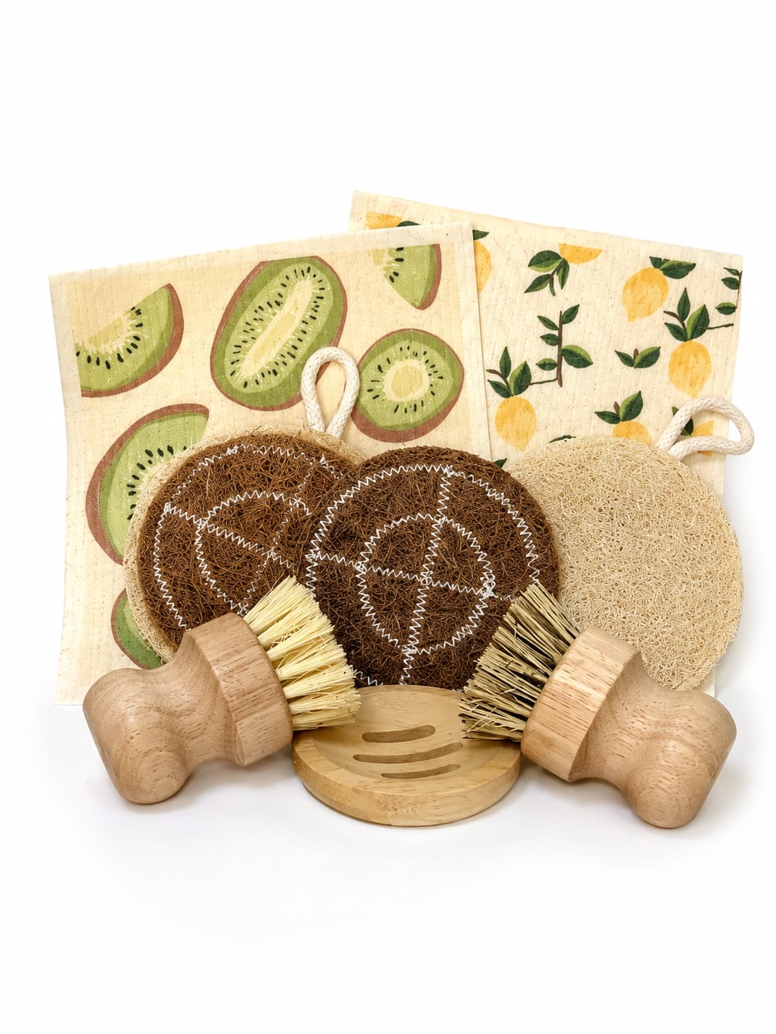 Eco Haven Natural Kitchen Cleaning Starter Set – Coconut, Loofah & Swedish Dish Cloths