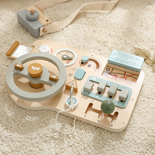 🚗 Wooden Steering Wheel Busy Board Toy