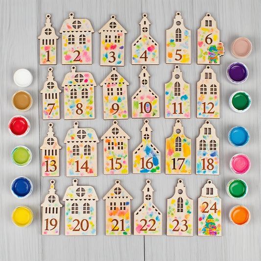24pcs DIY Wooden Advent Calendar Houses