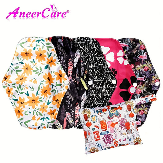 5pcs/10pcs Reusable Sanitary Menstrual Pad, Bamboo Cloth Pads For Heavy Flow Large Sanitary Pads Set With Wings For Women, Washable Overnight Cloth Panty Liners Period Pads