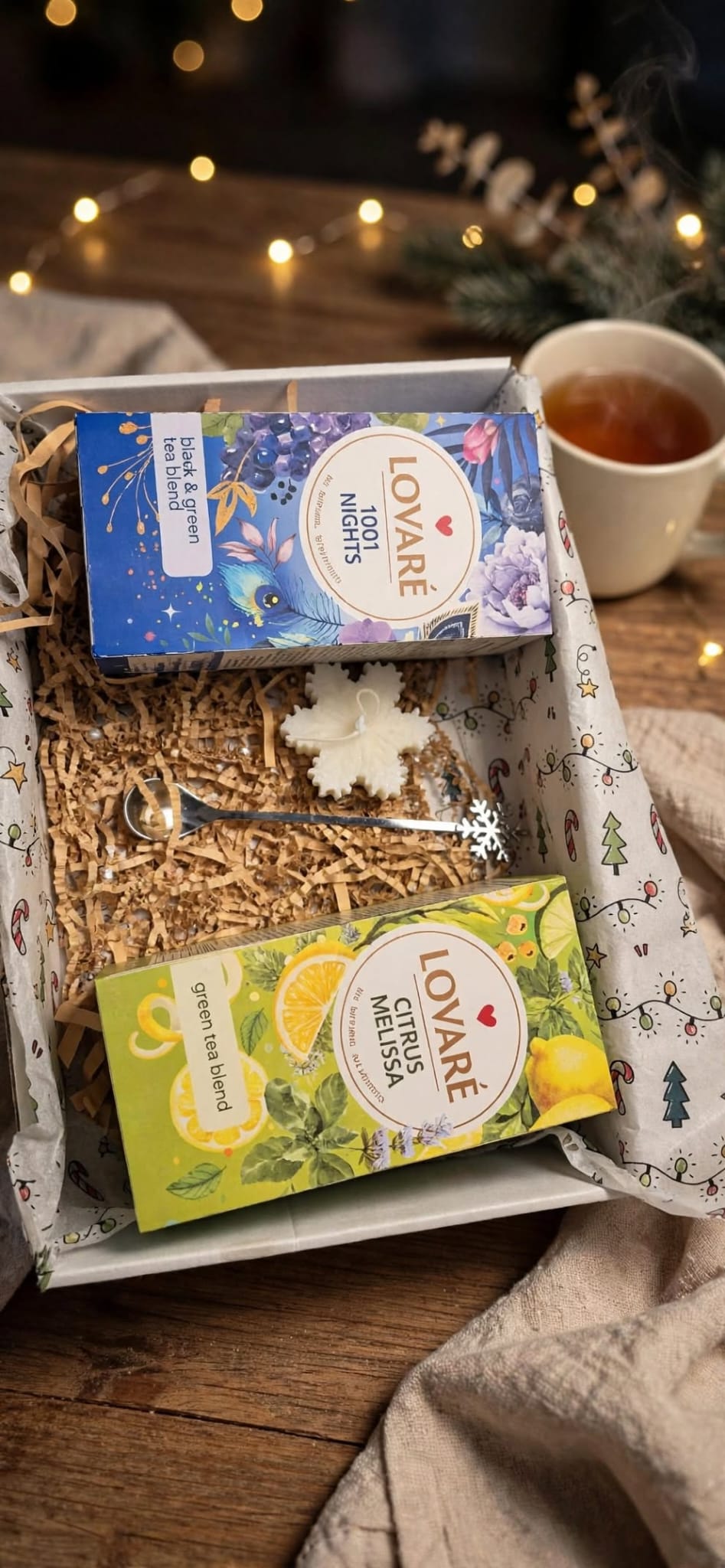 Winter Tea Set with Candle | Cozy Gift | Holiday Care Package