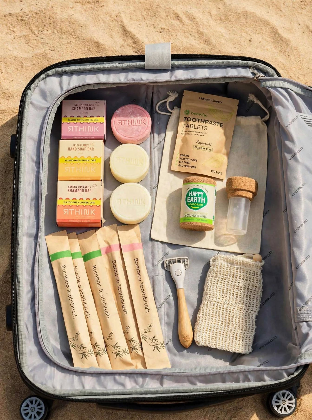 Family Travel Set - Hand Luggage Proof & Plastic-free | Complete Sustainable Travel Kit (4 People)