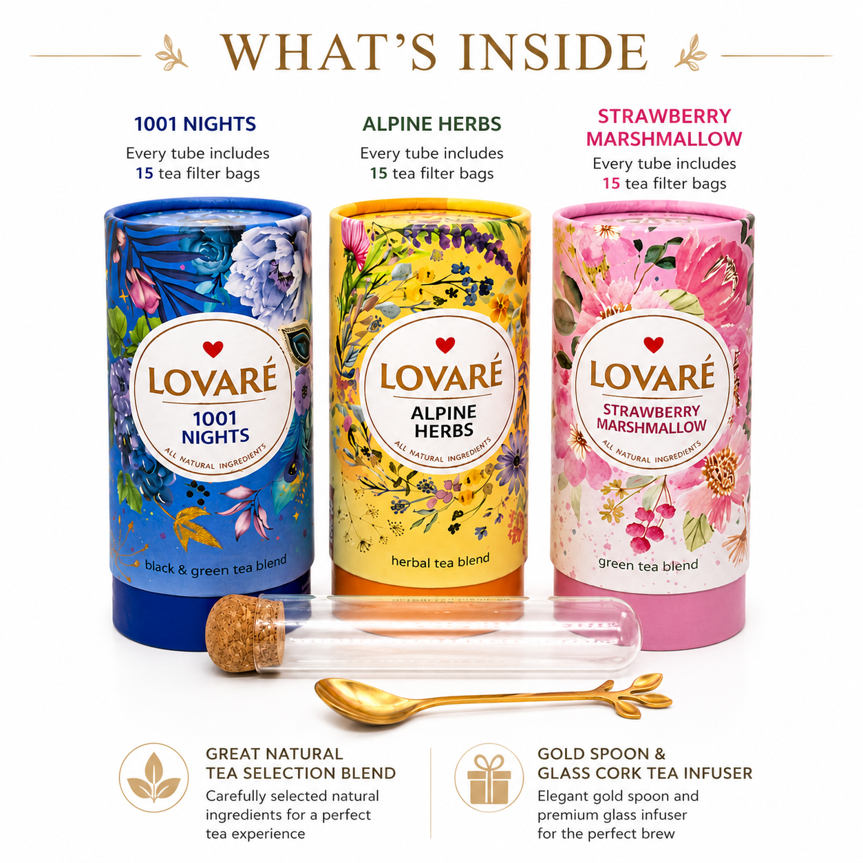 Luxury Tea Lover Gift Set – Premium Lovaré Tea Collection with Gold Spoon & Glass Tea Infuser
