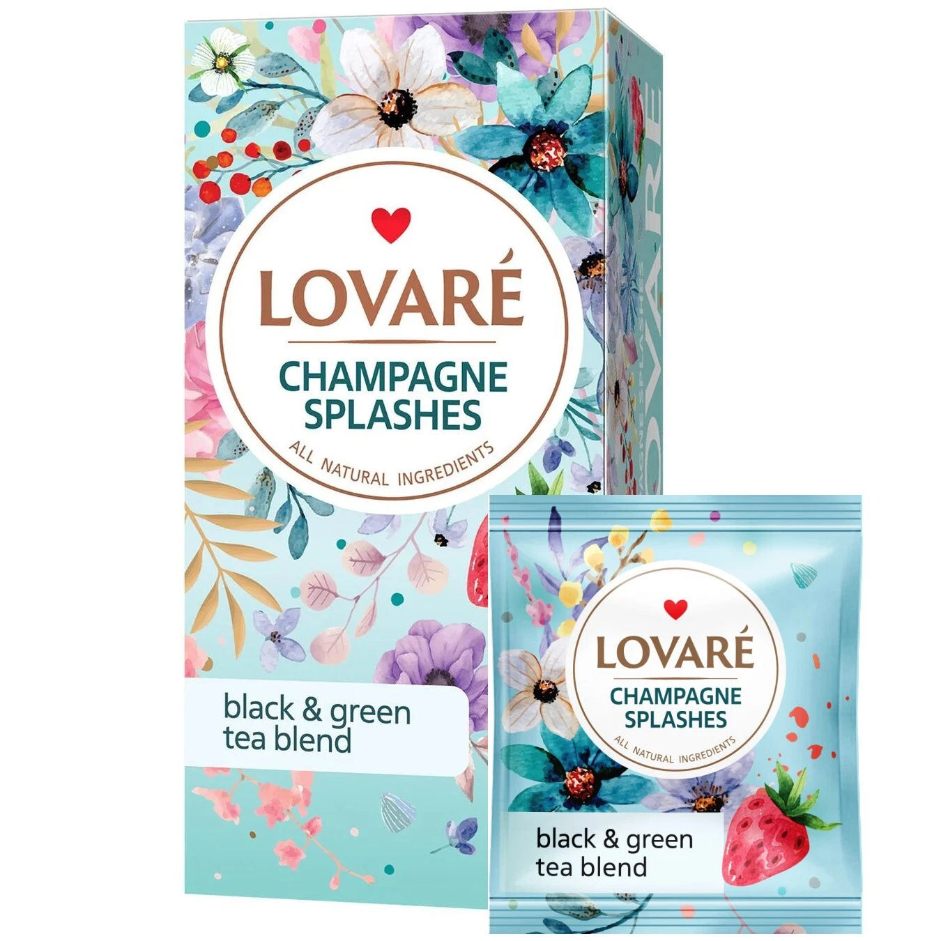 Lovaré Sparkling Splashes – Luxe Zwarte & Groene Thee met Aardbei | 24 Premium Theezakjes